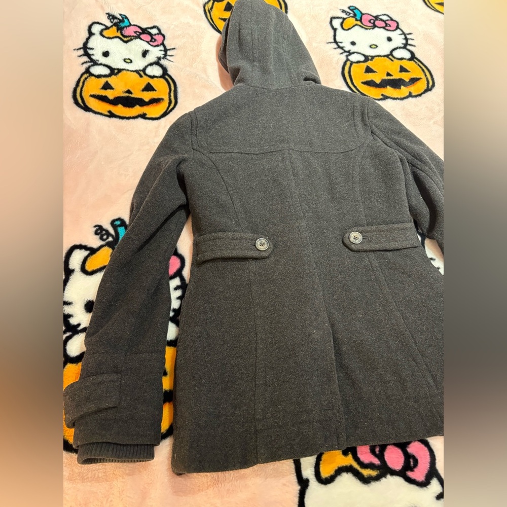 Aeropostale Charcoal Gray Wool Blend Toggle Coat with Hood - Picture 12 of 13